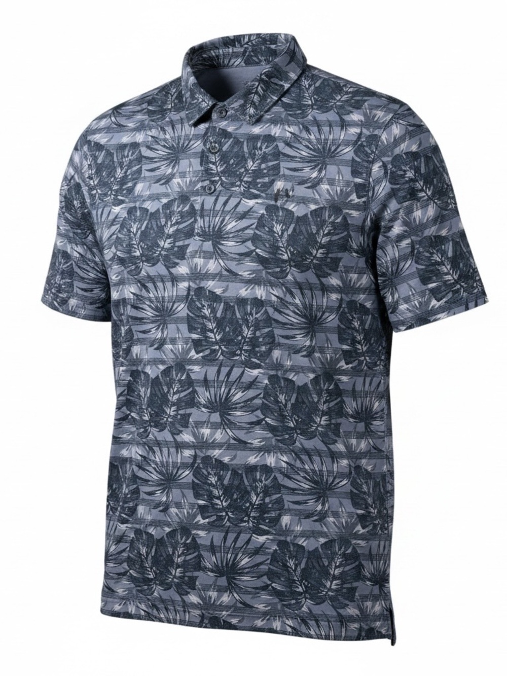 TravisMathew Men’s Medium Gray Tropical Leaf Golf Polo Shirt Short Sleeve EUC